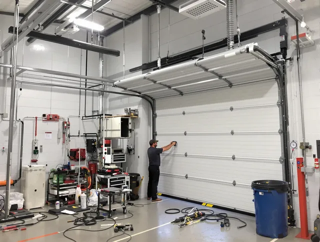 Wickliffe Garage Door Repair certified technician performing commercial door repair at a Wickliffe business facility