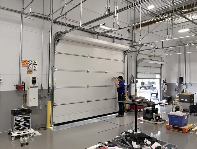 Commercial garage door repair being performed by Wickliffe Garage Door Repair expert in Wickliffe