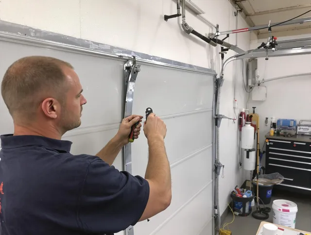 Before and after garage door dent repair by Wickliffe Garage Door Repair in Wickliffe